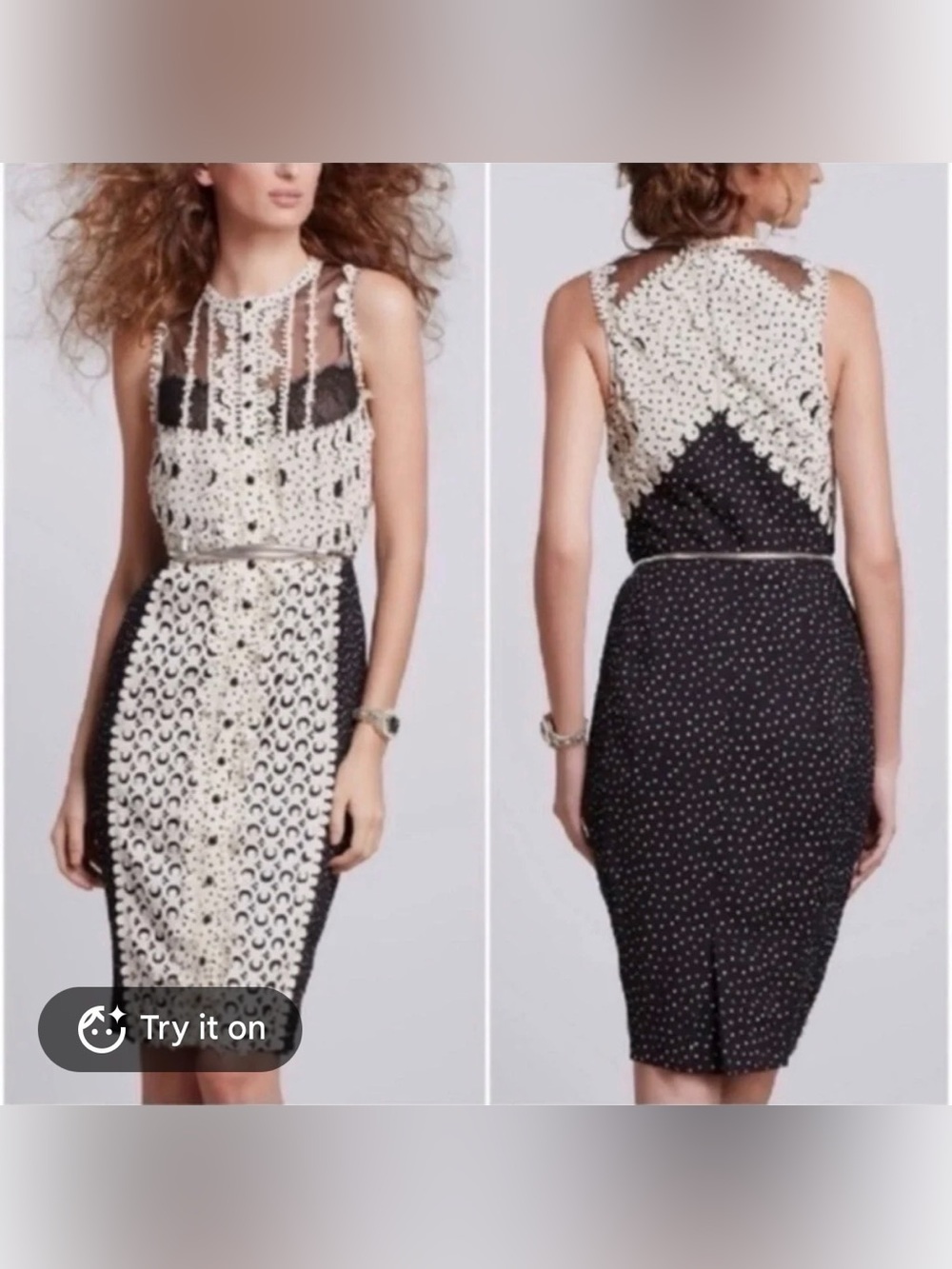 BEGUILE BYRON LARS Anthropologie Lasercut Black Cream Sheath Dress